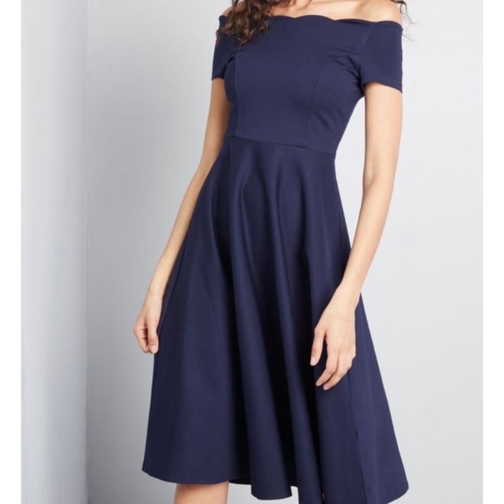 ModCloth timeless favorite navy scalloped dress